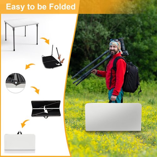 Kasunpul 34" Folding Table - Portable Square Card Table with Collapsible Legs & Carrying Handle | Ideal for Camping, Picnics, Office, and Parties - White