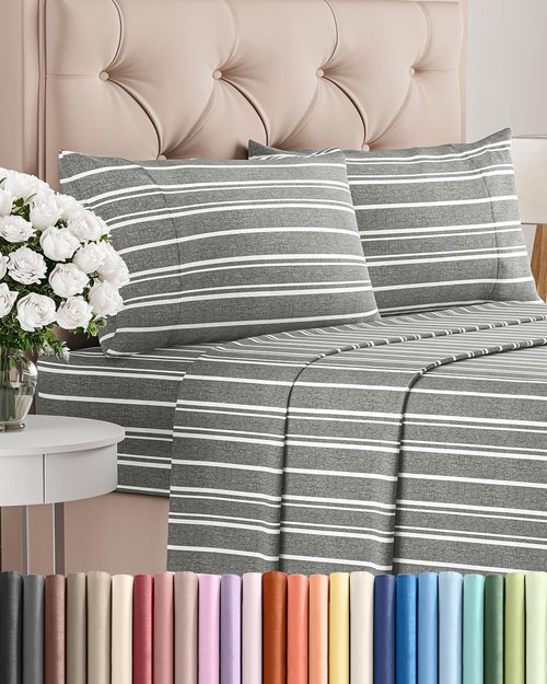 King Size 4 Piece Sheet Set - Comfy Breathable & Cooling Bed Sheets Set - Hotel Luxury Bedding for Women, Men, Kids, Teens, Boys & Girls - Deep Pockets, Soft, Wrinkle Free - Oeko-Tex - Grey Stripes 3