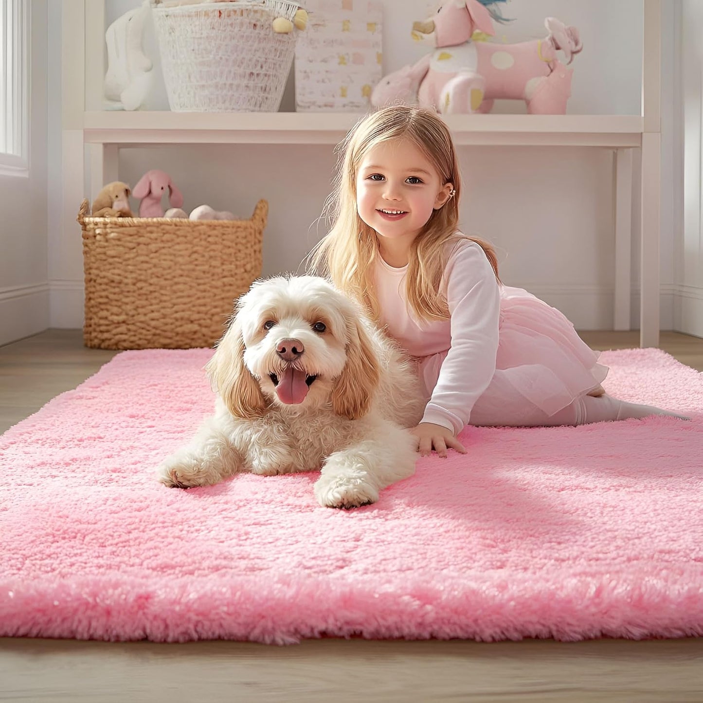 OLANLY Large Area Rug - Soft Fluffy Shaggy Carpet for Living Room & Bedroom | 9x12, Pink