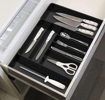 Simple Houseware Flatware Organizer - Adjustable Black Kitchen Drawer Tray with 9 Compartments
