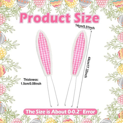 10 Inch Easter Bunny Ears Set with Wire Ties Plush Wreath Decoration Bunny Ears Decoration Accessories Bendable for Easter Wreath Accessories (White，Plaid)
