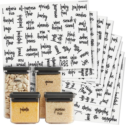 Talented Kitchen Pantry Labels for Containers - 375 PC Clear Vinyl Black Script - Peel & Stick Food Container Labels & Kitchen Pantry Organization Stickers