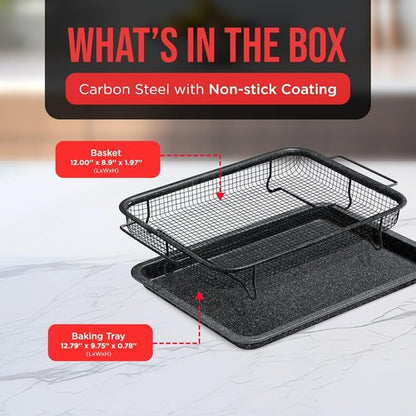 Bakken Swiss Crisper Tray - Non-Stick 2-Piece Set for Healthier Cooking | Gray Marble Design
