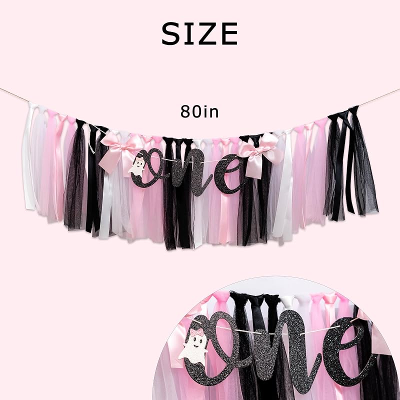 Halloween Ghost One High Chair Banner with Pink, Black & White Tulle Skirt