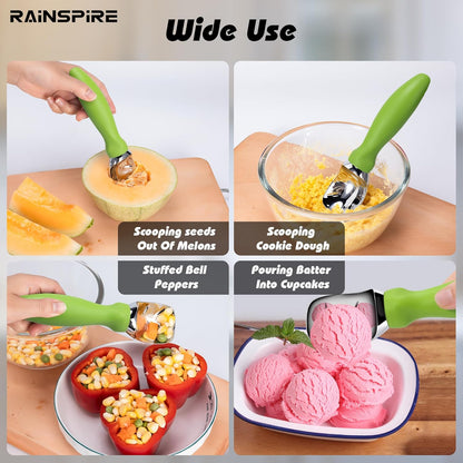Rainspire Stainless Steel Ice Cream Scoop - Heavy Duty with Comfortable Handle | Perfect for Gelato, Sorbet, and Cookie Dough