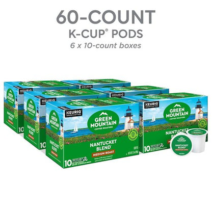 Green Mountain Coffee Roasters Nantucket Blend K-Cup Pods - Medium Roast Coffee, 60 Count (6 Packs of 10)