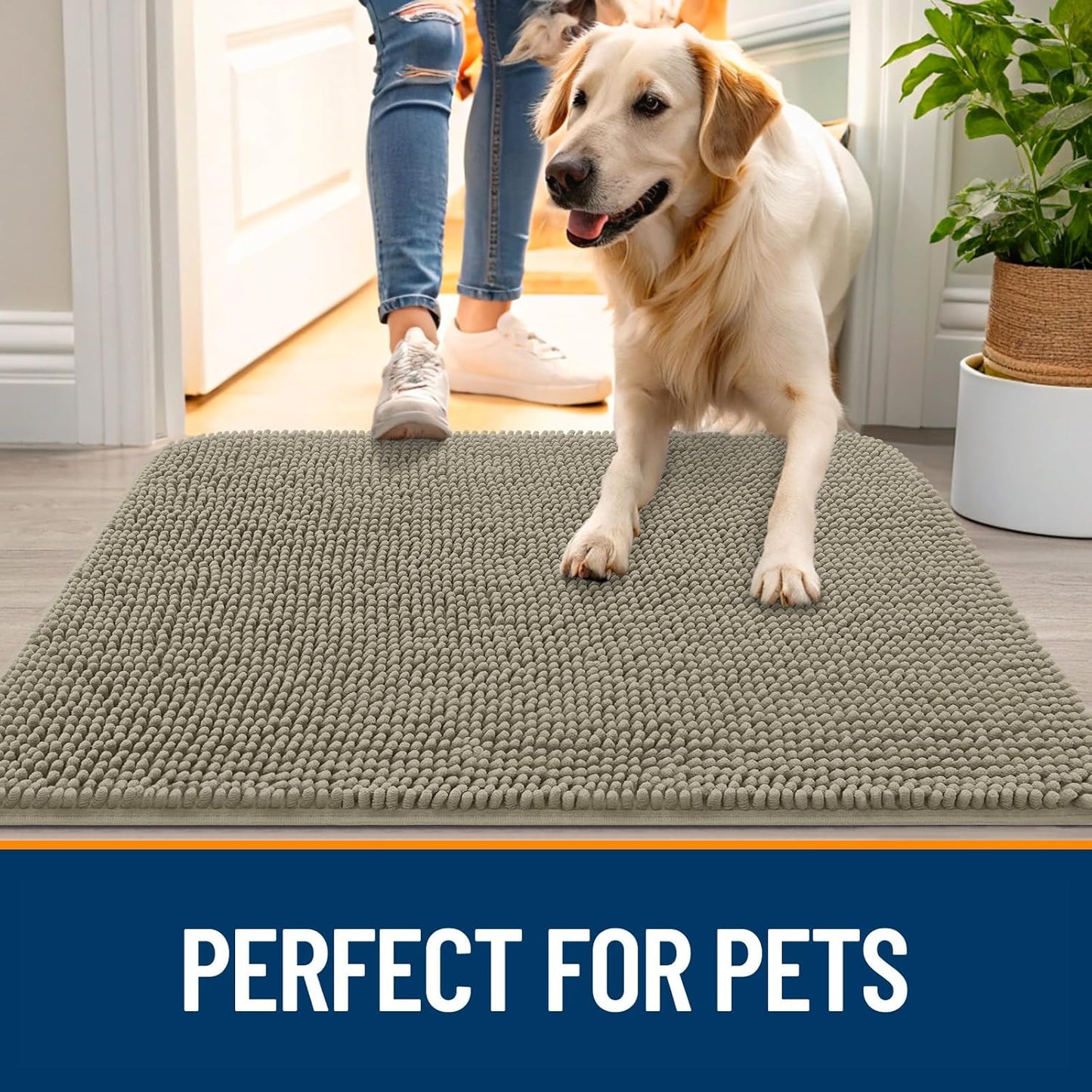 OLANLY Dog Door Mat - Absorbent Non-Slip Chenille Mat for Muddy Paws | 48x30 Warm Taupe