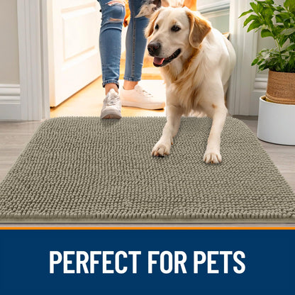 OLANLY Dog Door Mat for Muddy Paws 48x30, Absorbs Moisture and Dirt, Absorbent Non-Slip Washable Doormat, Quick Dry Chenille Mud Mat, Entry Indoor Entryway Carpet for Inside Floor, Warm Taupe