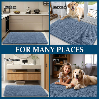 OLANLY Dog Door Mat - Absorbent Non-Slip Washable Doormat for Muddy Paws | 70x24, Airy Blue