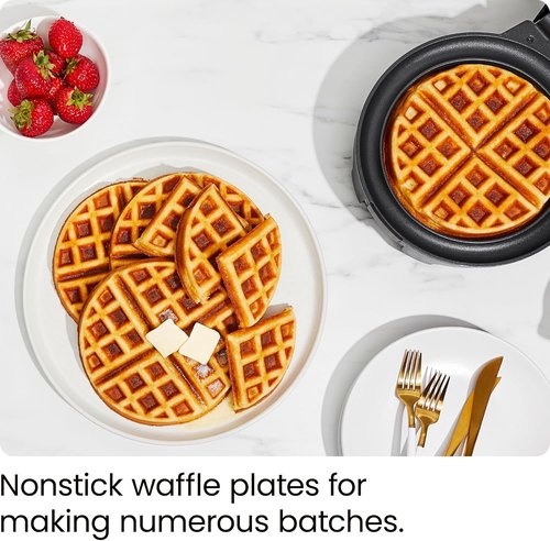 Chefman Belgian Waffle Maker - Anti-Overflow Design, Temperature Control, Nonstick Plates, Black