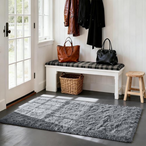 Fluffy Rug Shaggy Area Rug, Grey 2x4 Area Rugs for Bedroom, Small Bedside Rug, Soft Fluffy Shaggy Entryway Throw Rugs for Living Room Bedroom Kids Room Home Decor