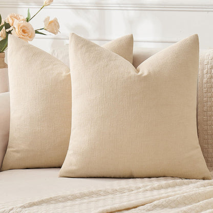MIULEE Beige Couch Pillow Covers - Soft Chenille Decorative Throw Pillows | 18x18 Inch, Set of 2 for Sofa & Living Room