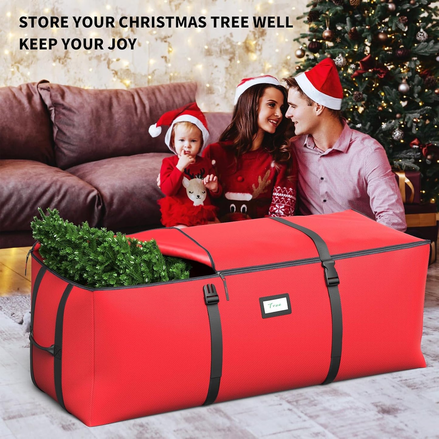 Skiennix Christmas Tree Storage Bag - Fits Up to 7.5Ft Artificial Trees | Waterproof 600D Oxford Fabric, Double Zipper & Buckle Straps