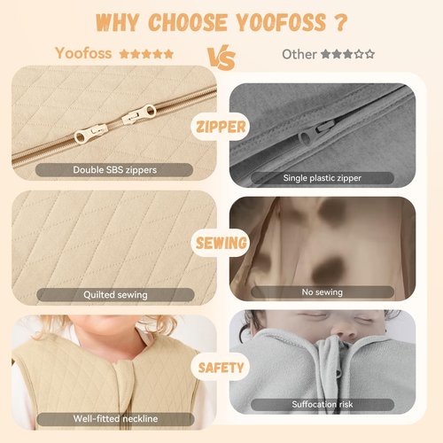 Yoofoss Baby Sleep Sack 6-12 Months TOG 2.5 Winter Baby Wearable Blanket, 100% Organic Cotton Infant Toddler Sleeping Sack 2-Way Zipper Warm Quilted Sleep Sack