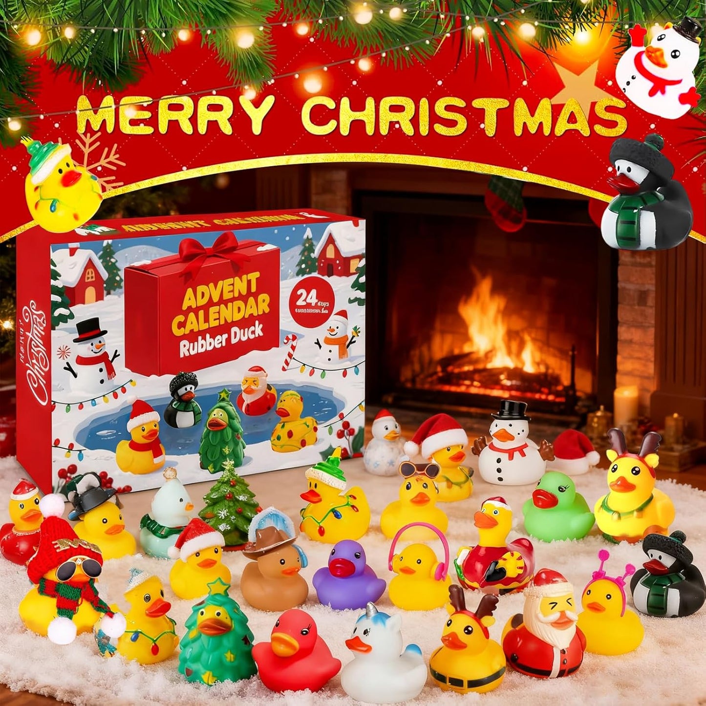 Skiennix 24 Pcs Christmas Rubber Ducks - Fidget Toys for Advent Countdown & Stocking Stuffers