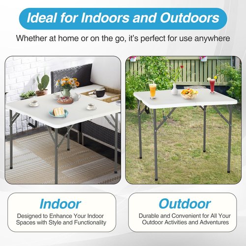 FDW 34" Folding Card Table Plastic, Portable Square Height, Perfect for Party and Parties Backyard Events, White