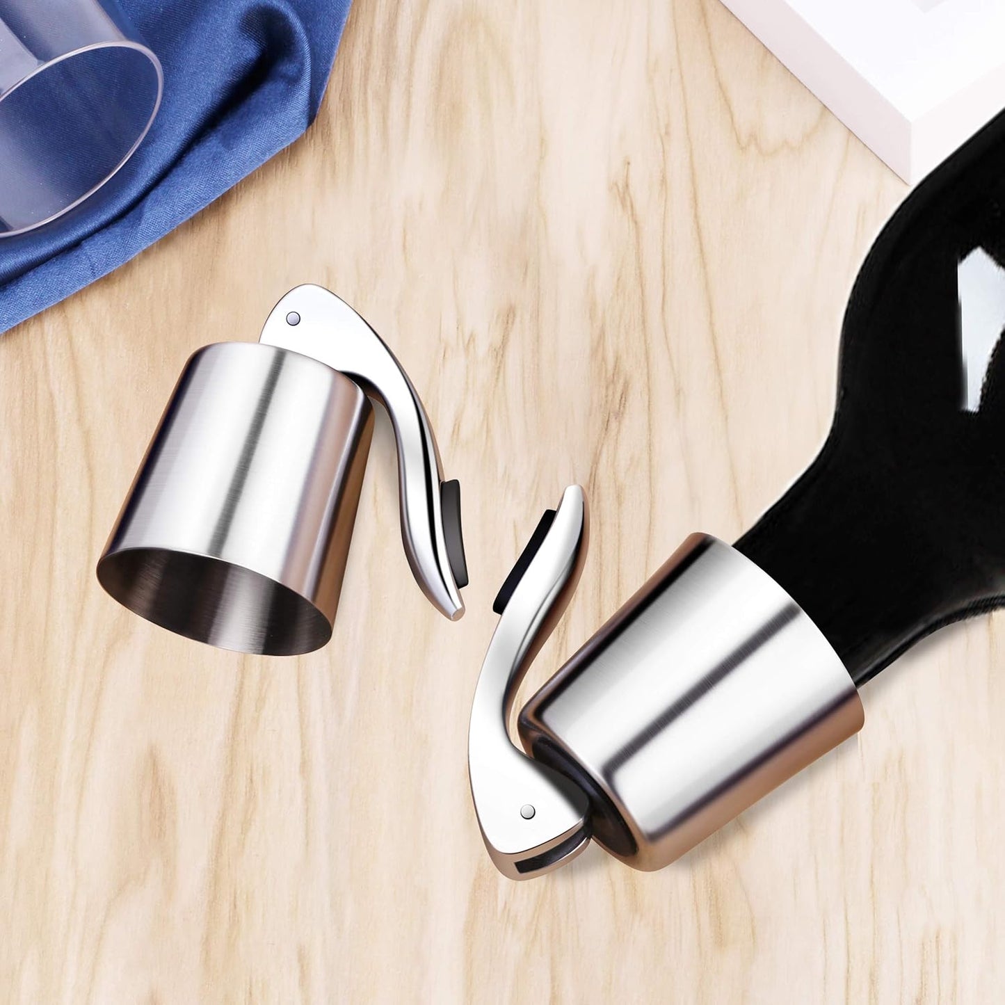 Wine Stopper - Stainless Steel Wine Bottle Stopper with Silicone Seal, Reusable Beverage Preserver, Freshness Keeper, Premium Bottle Sealers, Ideal Wine Saver Accessory Gift Set