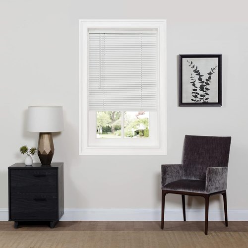 Achim Home Decor Cordless Mini Blinds - Room Darkening, 27" Width x 64" Length, Pearl White