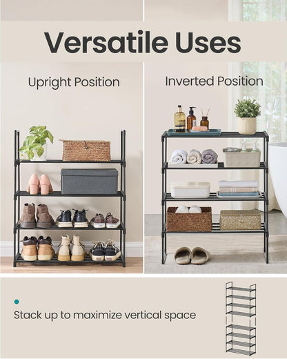 SONGMICS 4-Tier Shoe Rack - Stackable Metal Organizer for 10-15 Pairs | Black, 11.8 x 26.8 x 28.4 Inches