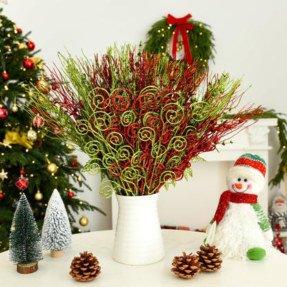 Regine Switzerland Glitter Christmas Tree Picks - 48 Pack 17'' Red & Green Curly Decorations for Holiday Decor