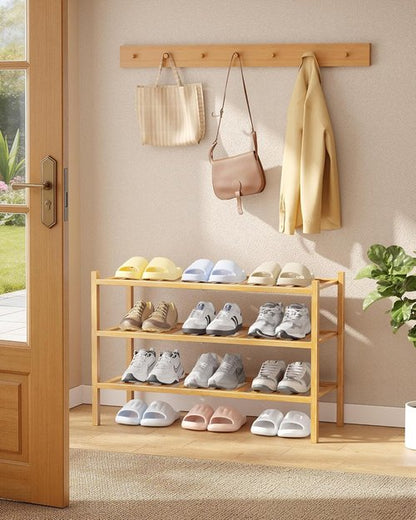 Kitsure Bamboo Wooden Shoe Rack - Stackable Organizer for Space-Saving Entryway, 26.8" x 11" x 18.9", Natural