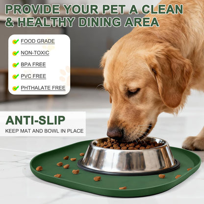 Skiennix Small Silicone Pet Food Mat - Waterproof Feeding Tray with Raised Edge | 12 x 12 x 0.7 Dark Olive