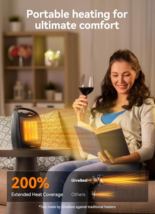 GiveBest Portable Electric Space Heater - 1500W Ceramic Heater with Thermostat | Heats 200 Sq Ft Quickly