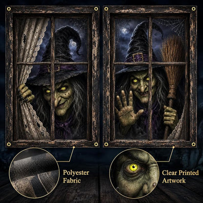 Halloween Window Covers 2 Pack - Creepy Witch Faces, 31.5 x 47.2 in - Variation D