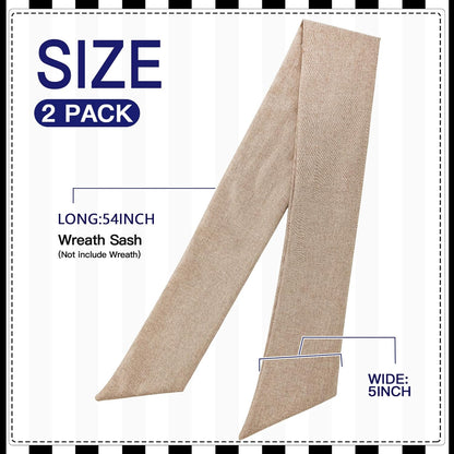 Burlap Wreath Sash - 2 Pack Blank Sashes for Monogram Embroidery | Front Door Decor 5'' L x 54'' W