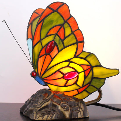 ZJART Small Tiffany Table lamp Stained Glass Butterfly Desk Lamp 7X5X9.8 Inch Accent Antique Light (Yellow Butterfly)