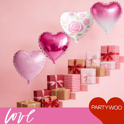 PartyWoo Pink Balloons - 127 Pcs Including Heart Foil & Gradient Rose Print - Perfect for Valentine's Day & Weddings