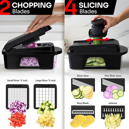 Mueller ULTIMATE 12-Blade Vegetable Chopper - Versatile Mandoline Slicer & Spiralizer | Black Kitchen Essential
