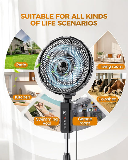 Skiennix Outdoor Misting Fan - 12-Inch Portable Cooling Fan with Remote & Oscillation | 20000mAh Battery