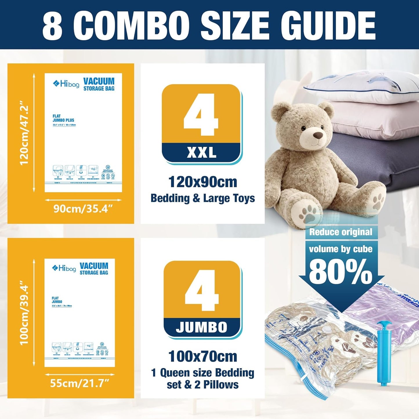 Skiennix Vacuum Storage Bags - Jumbo & XXL Extra Large Seal Bags for Bedding, Blankets & Clothing (3J+3XXL)