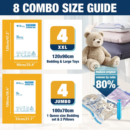 Skiennix Vacuum Storage Bags - Jumbo & XXL Extra Large Seal Bags for Bedding, Blankets & Clothing (3J+3XXL)