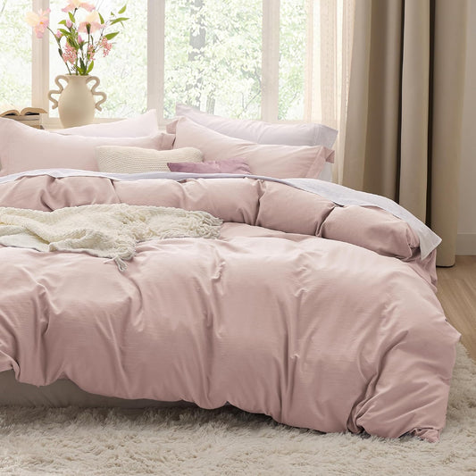 Bedsure Rose Pink Duvet Cover Set - Extra Soft 3-Piece King Size Bedding, 104x90 Inches with Zipper Closure & 2 Pillow Shams