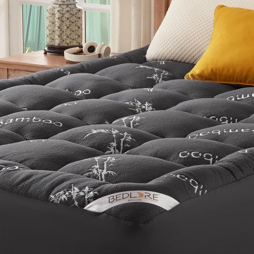 BEDLORE Queen Mattress Topper - Soft Viscose Bamboo Pillow Top for Back Pain Relief | Fits 6-18 Inch Mattresses - Dark Gray