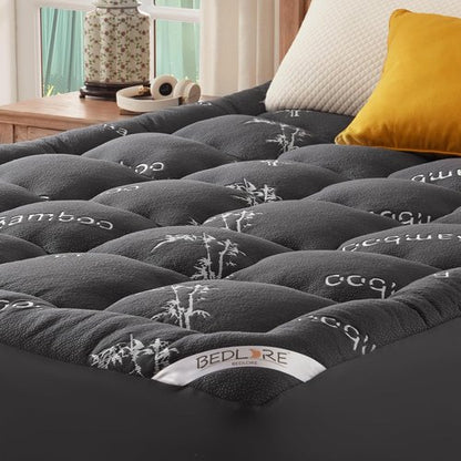 BEDLORE Queen Mattress Topper - Soft Viscose Bamboo Pillow Top for Back Pain Relief | Fits 6-18 Inch Mattresses - Dark Gray