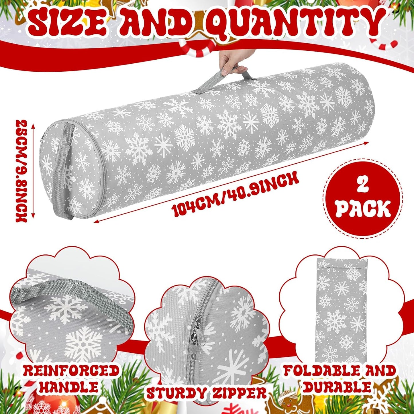 Xuniea Christmas Wrapping Paper Storage Bags - 40-Inch Snowflake Organizer for Crafts & Gifts