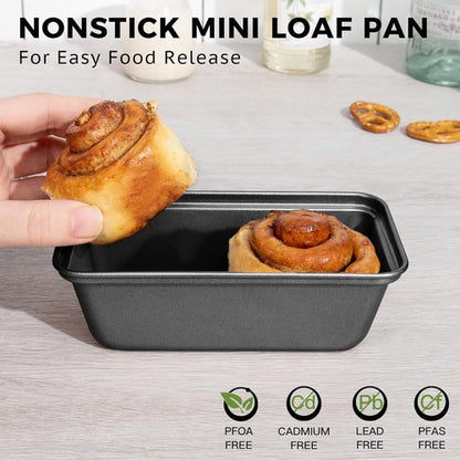 HONGBAKE Mini Loaf Pan Set - Nonstick Carbon Steel Baking Tins for Bread | 6 x 3.3 x 2 In - Dark Grey