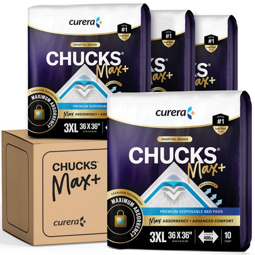 Chucks MAX+ Hospital Bed Pads Disposable Adult 36 x 36 Soft & Breathable Incontinence Pads - XXX-Large Chux Pee Pads for Elderly Adults - Extra Heavy Duty Absorbency Underpads [10x4-Packs = 40]