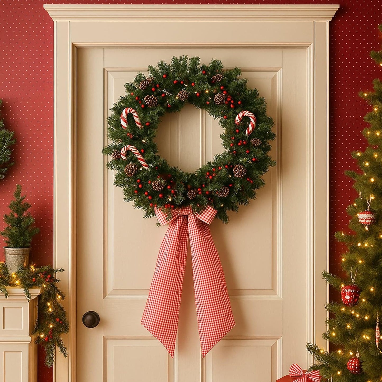 Red White Gingham Wreath Sash by [Brand Name] - 5.12" Wide x 54.33" for Christmas & Patriotic Decor
