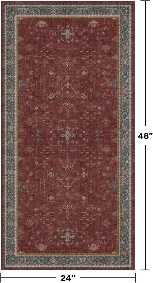 Hazo Haus Burgundy Washable Entry Rug - Non-Slip Low Pile | Modern Floral Design for Kitchen & Entryway