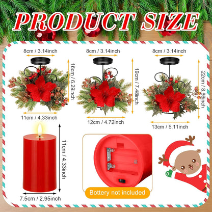 Yunlly Christmas Candle Holder Set - 3 LED Battery-Operated Poinsettia Centerpieces for Home Decor