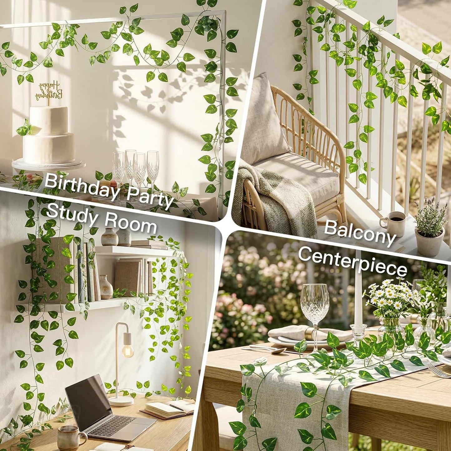Suddus Artificial Pothos Leaves - 33 Feet Greenery Hanging Garland for Home, Office & Wedding Decor