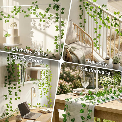 Suddus Artificial Pothos Leaves - 33 Feet Greenery Hanging Garland for Home, Office & Wedding Decor