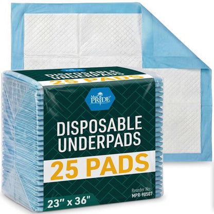 MED PRIDE Disposable Underpads 23'' X 36'' (25-Count) Incontinence Pads, Chux, Bed Covers, Puppy Training | Thick, Super Absorbent Protection for Kids, Adults, Elderly | Liquid, Urine, Accidents