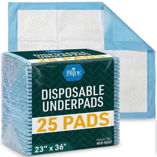MED PRIDE Disposable Underpads 23'' X 36'' (25-Count) Incontinence Pads, Chux, Bed Covers, Puppy Training | Thick, Super Absorbent Protection for Kids, Adults, Elderly | Liquid, Urine, Accidents