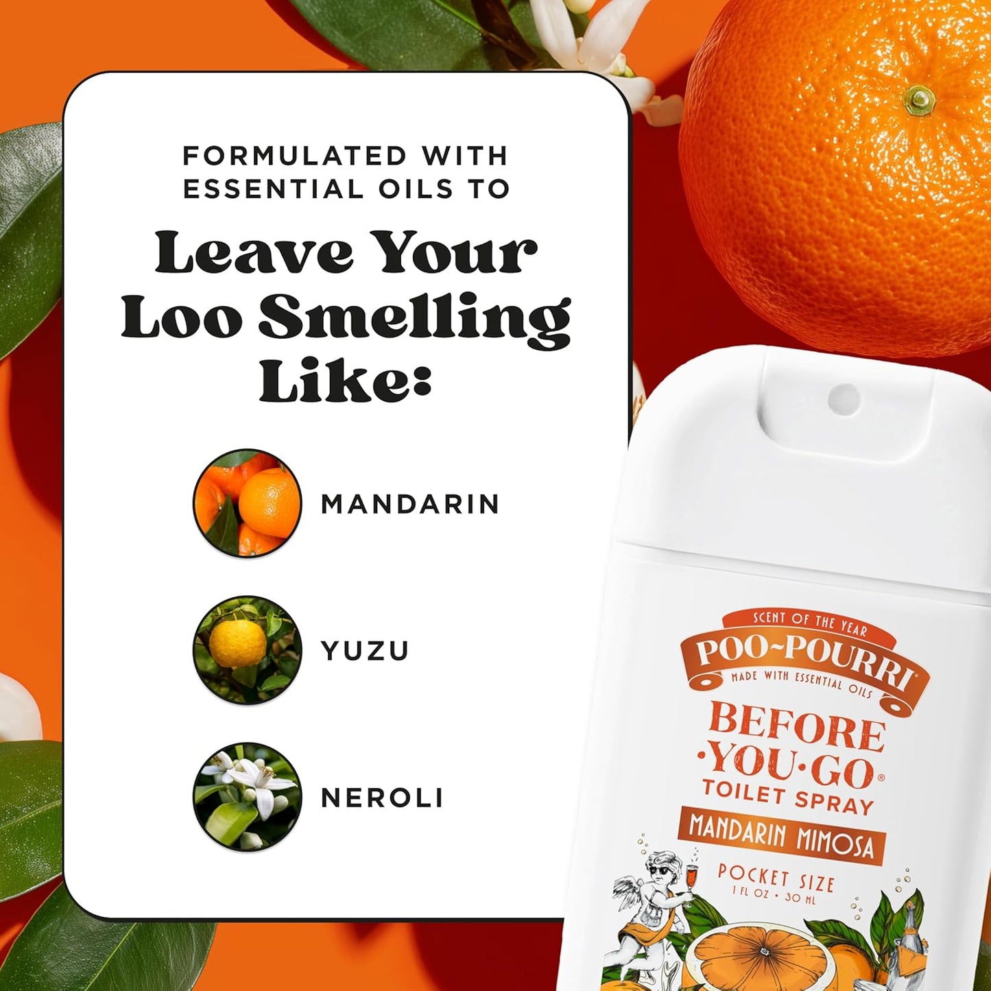 Poo-Pourri Pocket Toilet Spray - Mandarin Mimosa Travel Deodorizer | 1 Fl Oz, TSA Approved, Up to 50 Uses