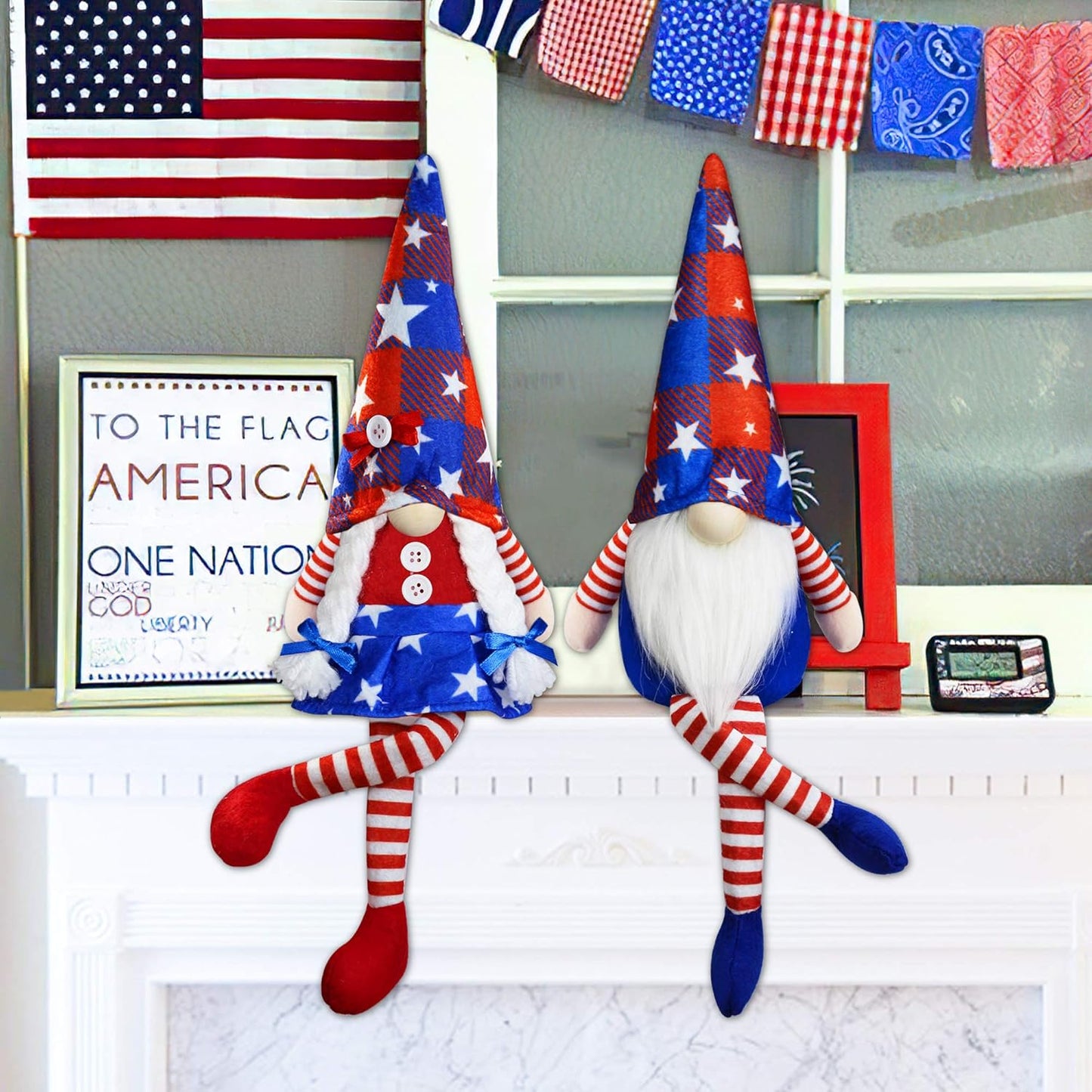 Skiennix 4th of July Gnomes | Handmade Plush Mr & Mrs Swedish Tomte Decorations for Patriotic Celebrations